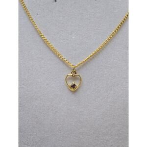 Vintage Necklace with a gold-tone chain and heart, light lavender rhinestone